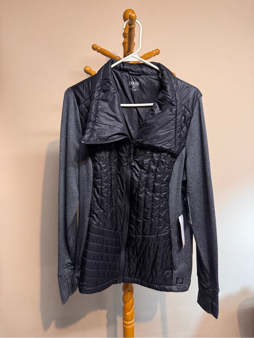 Girls Dover Saddlery Equestrian Black Herringbone Quilted Hybrid Jacket. Size XL